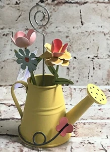 PHOTO HOLDER w/ Spiral Clip Floral 6" Metal WATERING CAN Tabletop Farmhouse - Picture 1 of 10