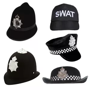 POLICE HAT FANCY DRESS CHECKERED COSTUME ACCESSORY ADULTS KIDS HEN NIGHT COP UK - Picture 1 of 5