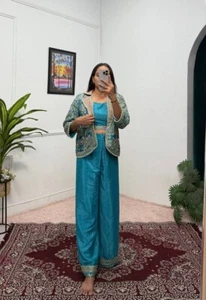 Koti Blouse Plazzo Pakistani Party Wear Wedding Chinnon Women stitched Stitched - Picture 1 of 4