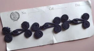 3 Vtg RAYON CORD wire?frog hook Closure~Navy Blue~2 3/8"x1 1/4"~Roblee Brand~NOS - Picture 1 of 1