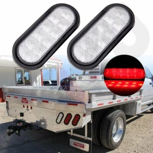 2pcs 6" Oval Stop Turn Tail Light Complete Clear Lens Red 10 LED Trailer Truck - Picture 1 of 6
