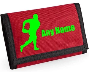 Rugby Design Personalised RED Boys Kids Ripper Wallet With Coin Holder Gift - Picture 1 of 10