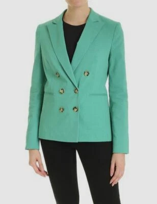 $850 PINKO Mujer Verde Simbad Doble Pecho Lino Chaqueta Blazer Talla US 4 Foto 1 de 4