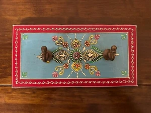 Ganci da parete in legno turchese multicolore fatti a mano - ganci doppi - Foto 1 di 2