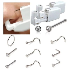 2x Self Nose Piercing Gun Disposable Nose Stud Gun Kit Sterile NoPain Tool - Picture 1 of 13