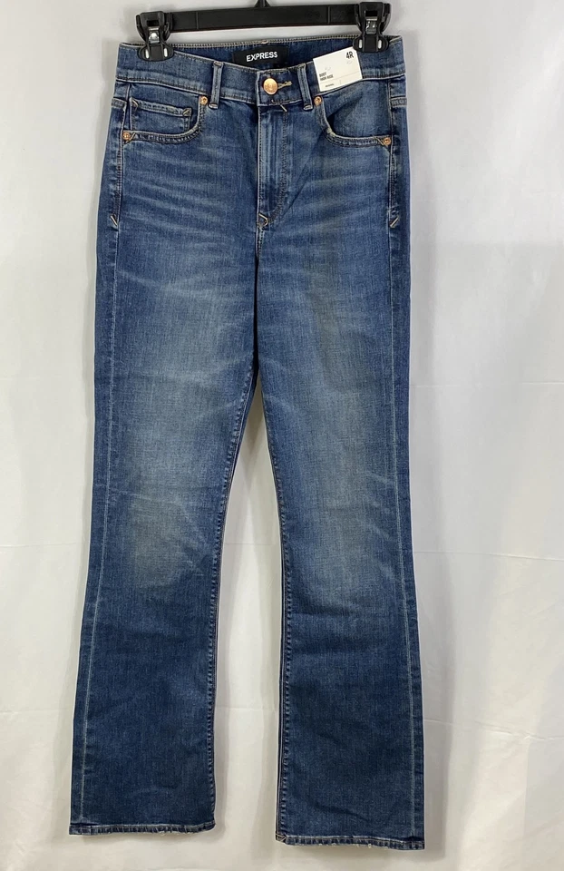 Express Women Low Rise Boot Cut Jeans Light Blue Wash Size 4r