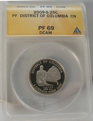 2009 S District of Columbia CN 25 Cent Quarter ANACS PF 69 DCAM Proof Deep Cameo - Image 1 of 2