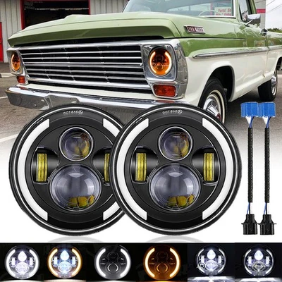 Par de faros LED redondos de 7"" DRL ámbar halo para Ford F-100 F-250 F350 1953-1977 Foto 1 de 4