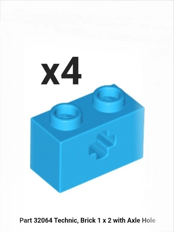 NEW LEGO Parts - Lot of 4 - DARK AZURE Technic Brick 1 x 2 Axle Hole 32064 - Image 1 of 1