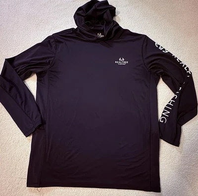 Camisa Realtree Fishing negra blanca con capucha manga larga rendimiento protección solar Foto 1 de 4