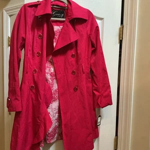 Guess Trench Coat NWT NEW Hot Pink Womens Size Small Barbie no belt - Picture 1 of 10