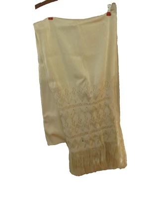 fringe vintage paino shawl clothing scarf wedding off white home decor 32x120 - Image 1 of 4