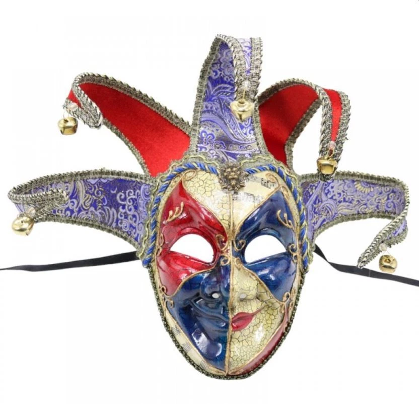 Venetian Mardi Gras Jester Joker Masquerade Mask Full Face Fabric Embroidery - Image 1 of 1