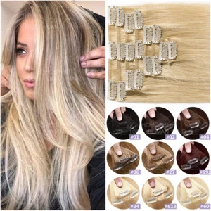 100% Real Clip In Remy Human Hair Extensions Full Head 8 Pieces Ombre Blonde USA - Picture 1 of 34