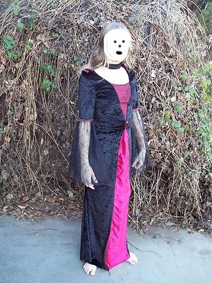 Vampire Dress Girls 10 12 30B Cosplay Costume Red Black Velour Lace Halloween - Image 1 of 4