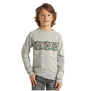 Rock & Roll Denim Boy's Aztec Graphic Grey Long Sleeve T-Shirt P4T2612 - Picture 1 of 6