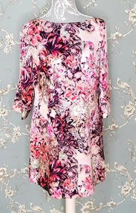 Monsoon Shift Dress Size 12 BNWT Pink Purple Floral Sequins Boat neck 3/4 Sleeve - Picture 1 of 14