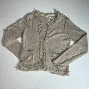 Joie Tweed Strick Fransen Baumwollmischung Cardigan in Beige Konfetti Größe Medium - Bild 1 von 9