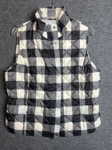 Talbot's Women's Diamond Quilted Puffer Vest Large Petite White/Black Check - Picture 1 of 9