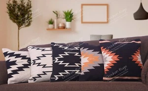 Indian Handmade Cut Shuttle Cotton Pillow Cover Vintage Décor Throw Pillow Set - Picture 1 of 7