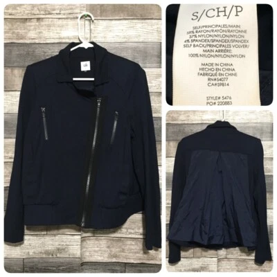 Cabi Womens Chance #5476 Asymmetrical Zip Navy Blue Black Moto Jacket Sz S (A8) - Image 1 of 4
