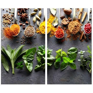 Cutting Board Glass Worktop Chopping Induction Hob Cover Spoon & Herbs Design - Picture 1 of 7