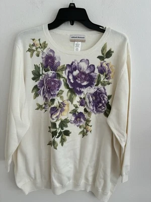 Свитер Alfred Dunner с цветочным принтом фиолетовый бисер блестки кружево детали кремовый 2X - Изображение 1 из 4