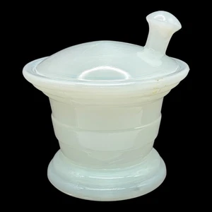 Vintage J.V. Co. Inc White Milk Glass Barber's Apothecary Lidded Jar c. 1930s - Picture 1 of 8