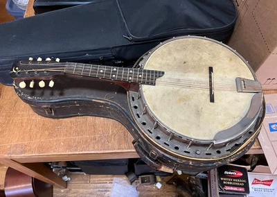 Antique Banjolin Banjo Mandolin for Parts or Repair Crescent Moon Star Headstock - Image 1 of 4