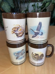 Vintage 4 Thermo Serv Mugs Wildlife Pheasant Mallard Canadian Goose Grouse Cups - Picture 1 of 12