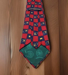 Vintage Tommy Hilfiger 100% Italian Silk Red Blue Check Stars Lures Tie USA Made - Picture 1 of 9