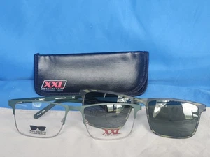 New Men's XXL Eyeglass Frame w/ Polarized Sun Clip Tyson Forest Metal 59-19-150 - Imagen 1 de 20