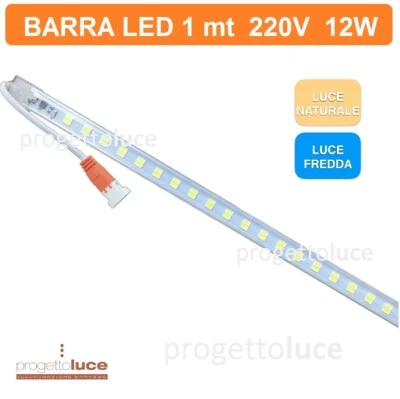 Barra LED 1mt 12W 220V striscia LED in profilo barra 1metro led SMD sottopensile - Immagine 1 di 4