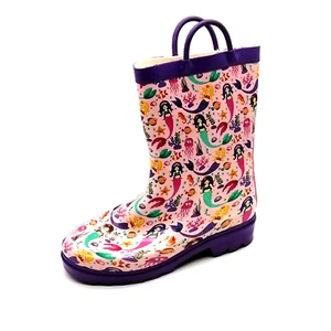 T&W Girls Mermaid Party Rain Boots Purple Pink Rubber Pull On Round Toe 13 NEW - Picture 1 of 9