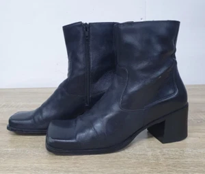 Nine West Black Leather Chunky Heel Ankle Boots with Full Zipper Size 8W, UK 6 - Picture 1 of 7