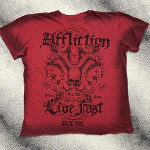 Vintage USA Affliction Live Fast Red Skull Cyber Y2k Shirt Large - Picture 1 of 9