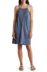 RDI $60 Lace Trim Adjustable Strap Stretch Cotton Blue Sleeveless Dress NWT - Picture 1 of 3