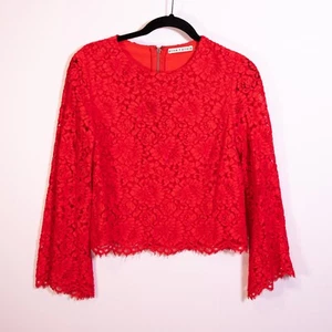 Alice + Olivia Pasha Cotton Blend Corded Floral Flower Lace Bell Sleeve Blouse - Picture 1 of 4
