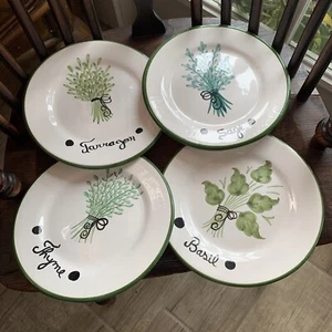 8" Plates,Fresh Herbs,Set Of 4 Lunch/Cake,Hand painted Italy For Gold Creations - Picture 1 of 6