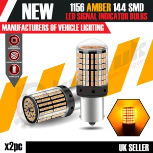 2 x 1156 BA15S 144 SMD gelbe LED Canbus Blinker Blinker Glühbirnen S25 UK - Bild 1 von 9