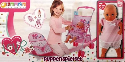 HAUCK Kinderwagen Set ab 3 Jahre nkl Puppe 36 cm und Babywippe Puppenspiel Neu