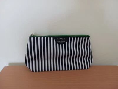 Bolso de Cosméticos Clinique X Kate Spade Negro Blanco Verde Rayas Cremallera Bolsa NUEVO Foto 1 de 4