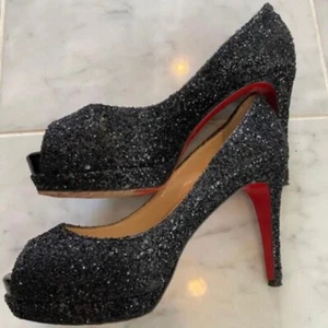 Christian Louboutin Pumps Heel Glitter Black EU36 US6 Japan F/S USED - Picture 1 of 24