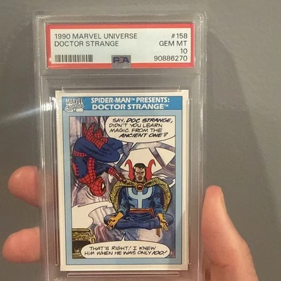 1990 Marvel Universe Doctor Strange w/ Spider-Man PSA 10 #158 Presents - Image 1 of 2
