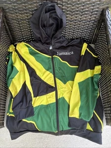 Vintage Jamaica Flag Long Sleeve Jacket Zip Up Hood Made USA Mens Sz L Polyester - Picture 1 of 19