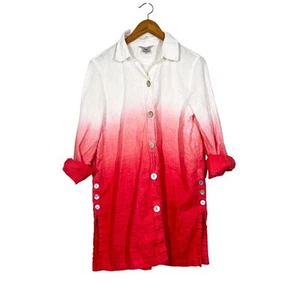 Túnica para mujer John Mark de lino Ombre abotonada L blanca roja lengüeta enrollable Lagenlook - Imagen 1 de 9