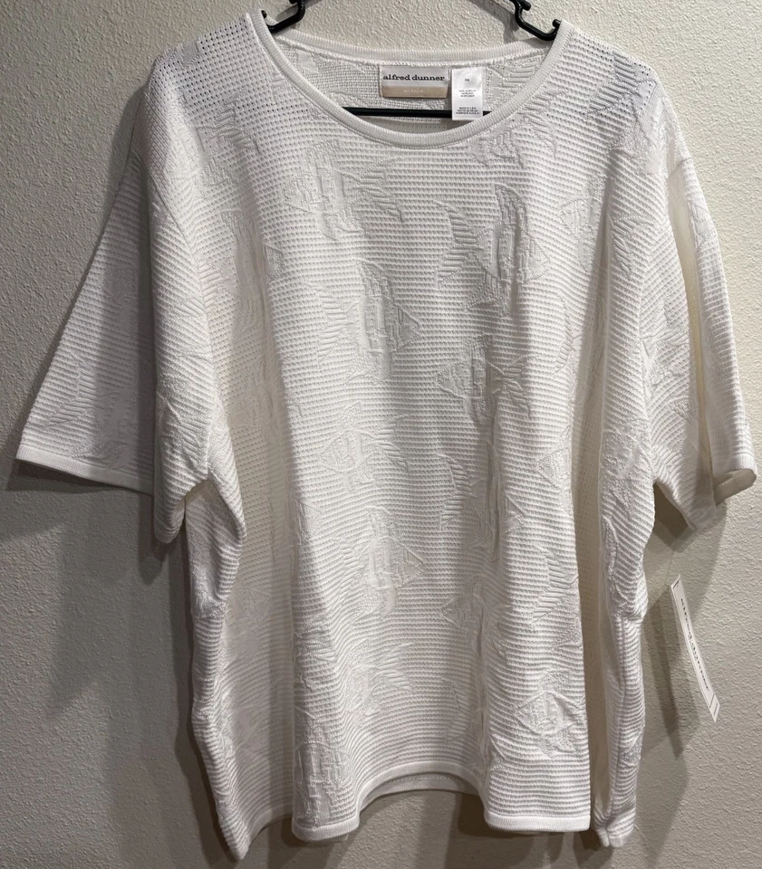 Camisa Alfred Dunner Plus 3X Marfil Acrílico Tejida Manga Corta Patrón Pez Nueva con Etiquetas Foto 1 de 4