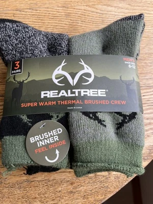 Real Tree Mens Socks Size 6-12 Thermal Brushed Crew Hunting socks 3 Pairs NEW - Image 1 of 3