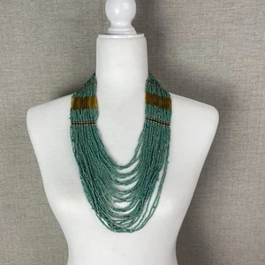 Collar Cascada Turquesa Verde Azulado Multi Hebra Semilla Cuentas Moda - Imagen 1 de 7