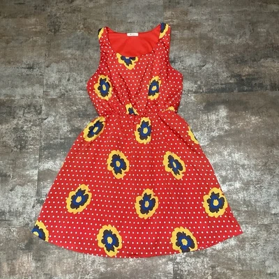 Vestido Vaina ModCloth Everly Rojo y Blanco Lunares, Mostaza y Azul Floral, Talla S Foto 1 de 4